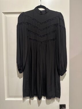 Zimmermann Black Long-Sleeve Lace-Trim Mini Dress